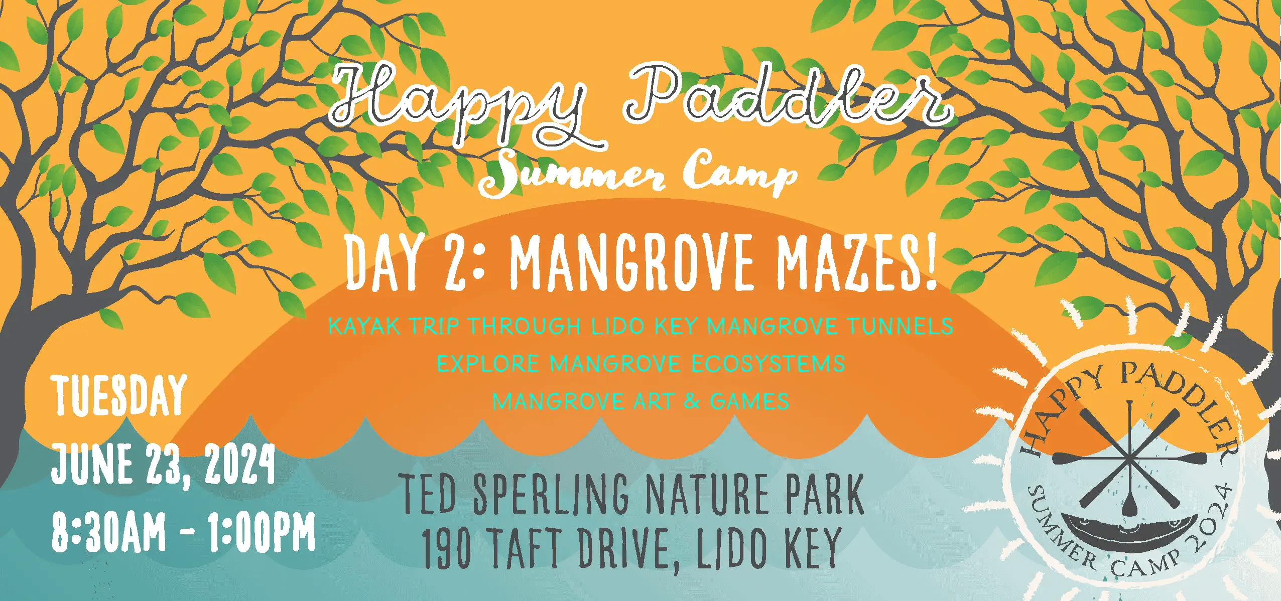 Happy Paddler Summer Camp activities for Day 2 paddling through the mangrove tunnels