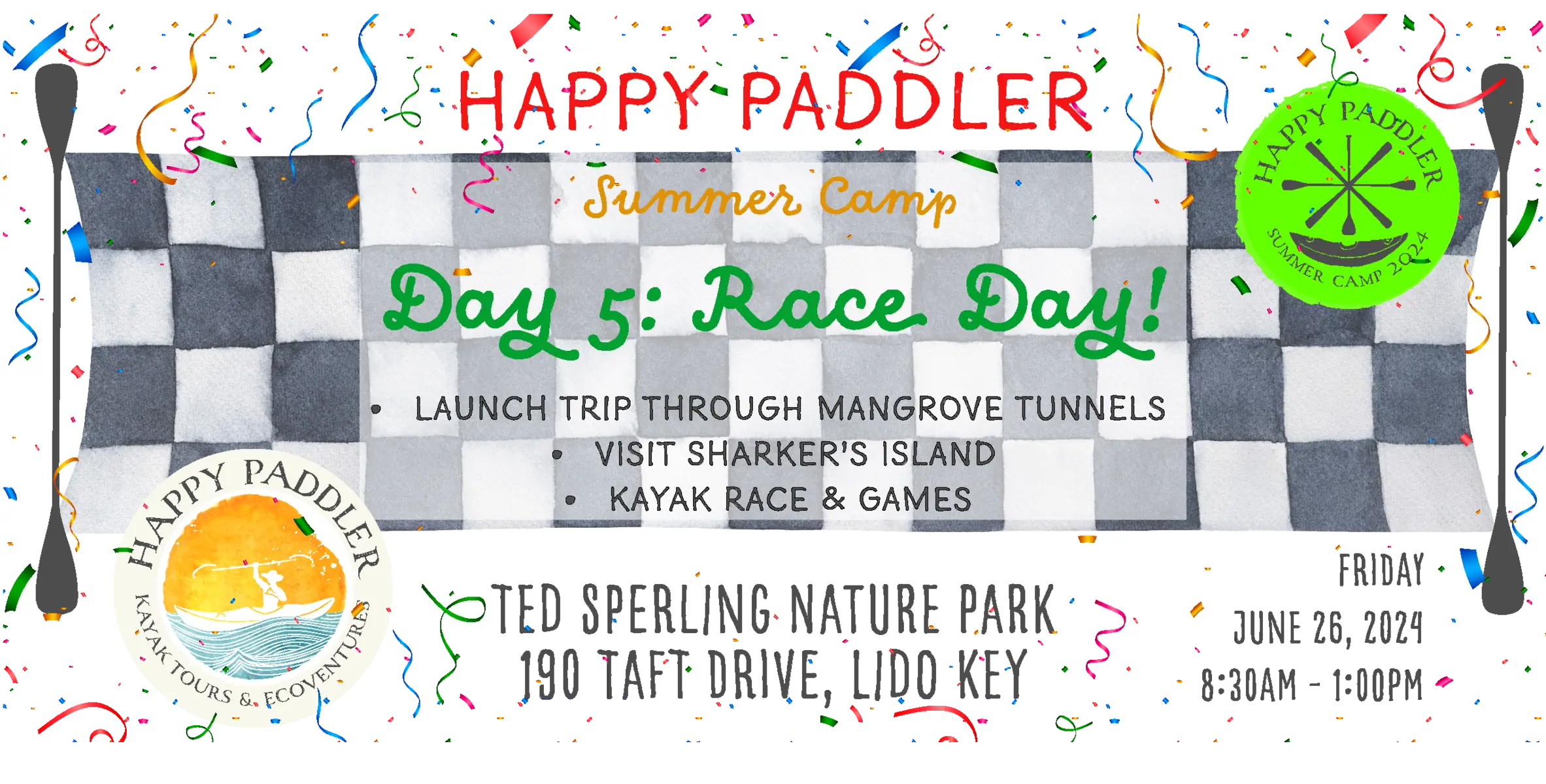 Happy Paddler Summer Camp activities for Day 5 kayaking at Lido key mangrove tunnels