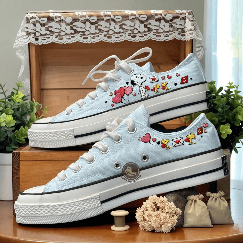 Valentine Snoopy Converse, Custom Converse Characters Snoopy Low Tops