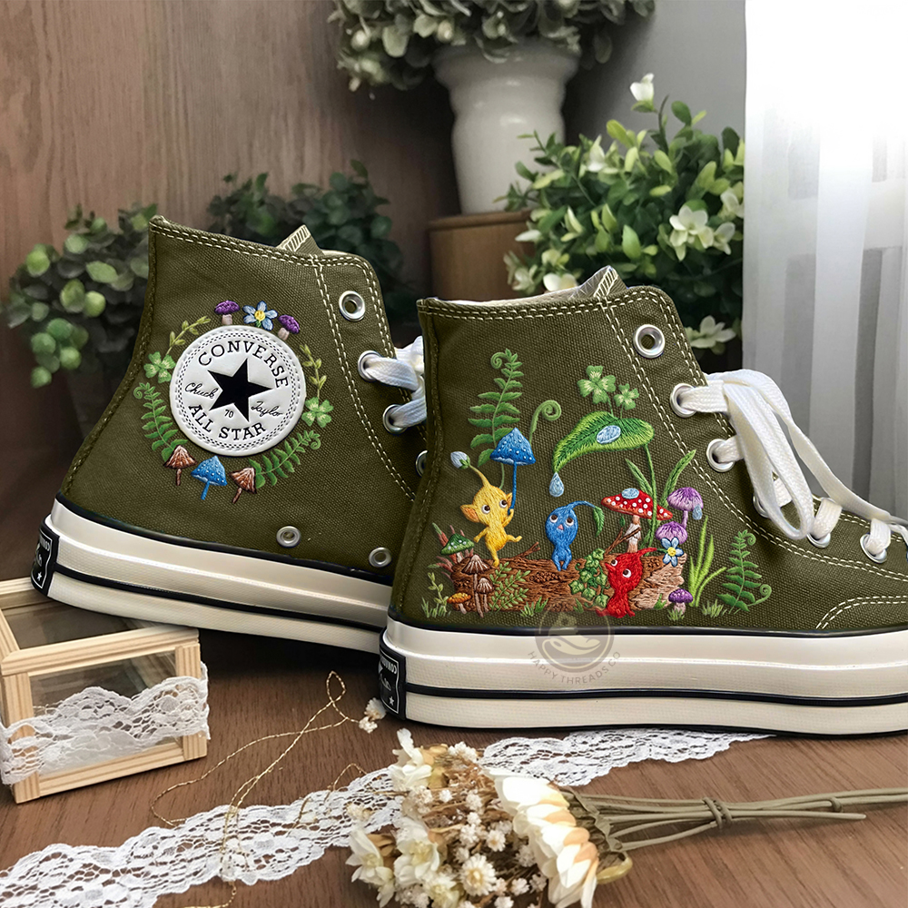 Pikmin Embroidered Converse, Custom Nintendo Game Characters High Tops Converse - Image 2