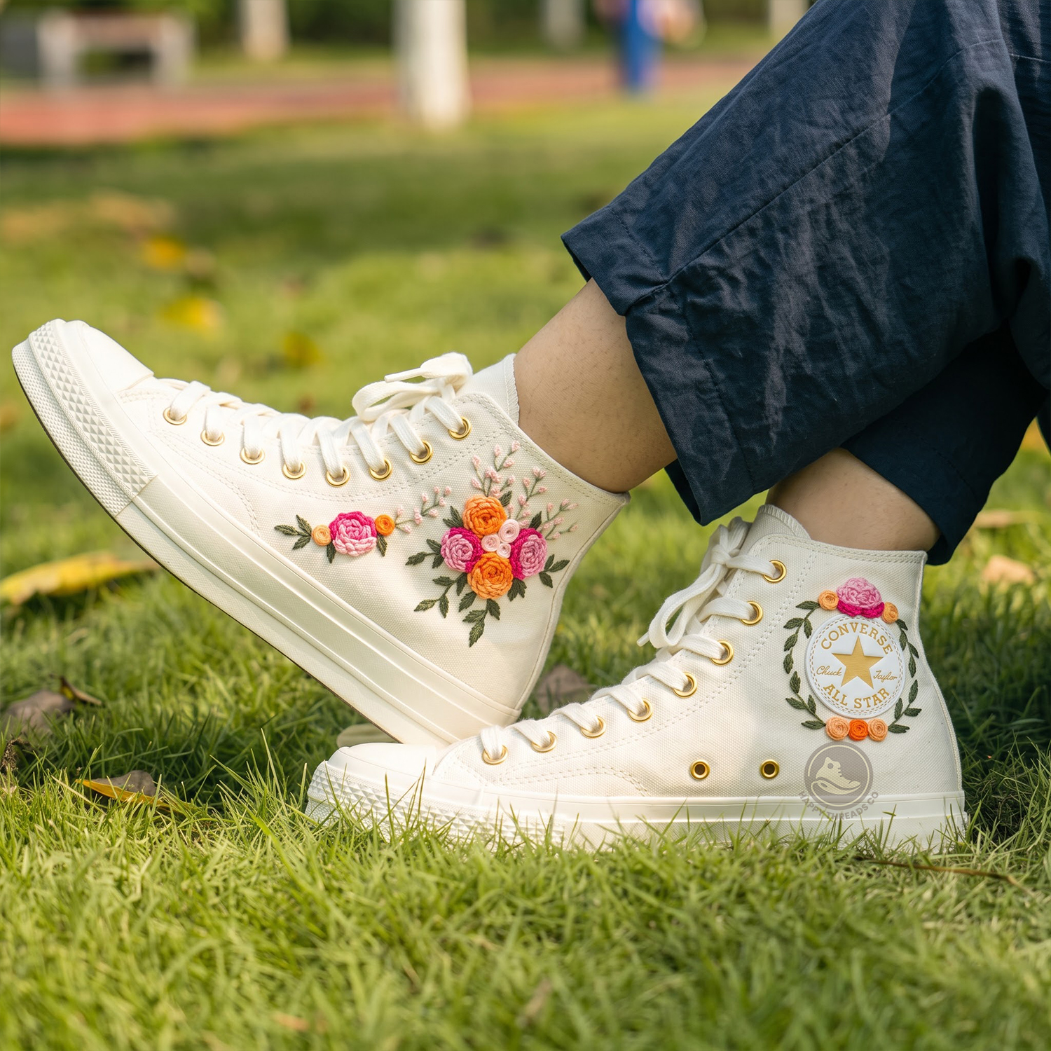 Wedding Rose Converse, Hand Embroidered Bridal Floral Sneakers - Image 2