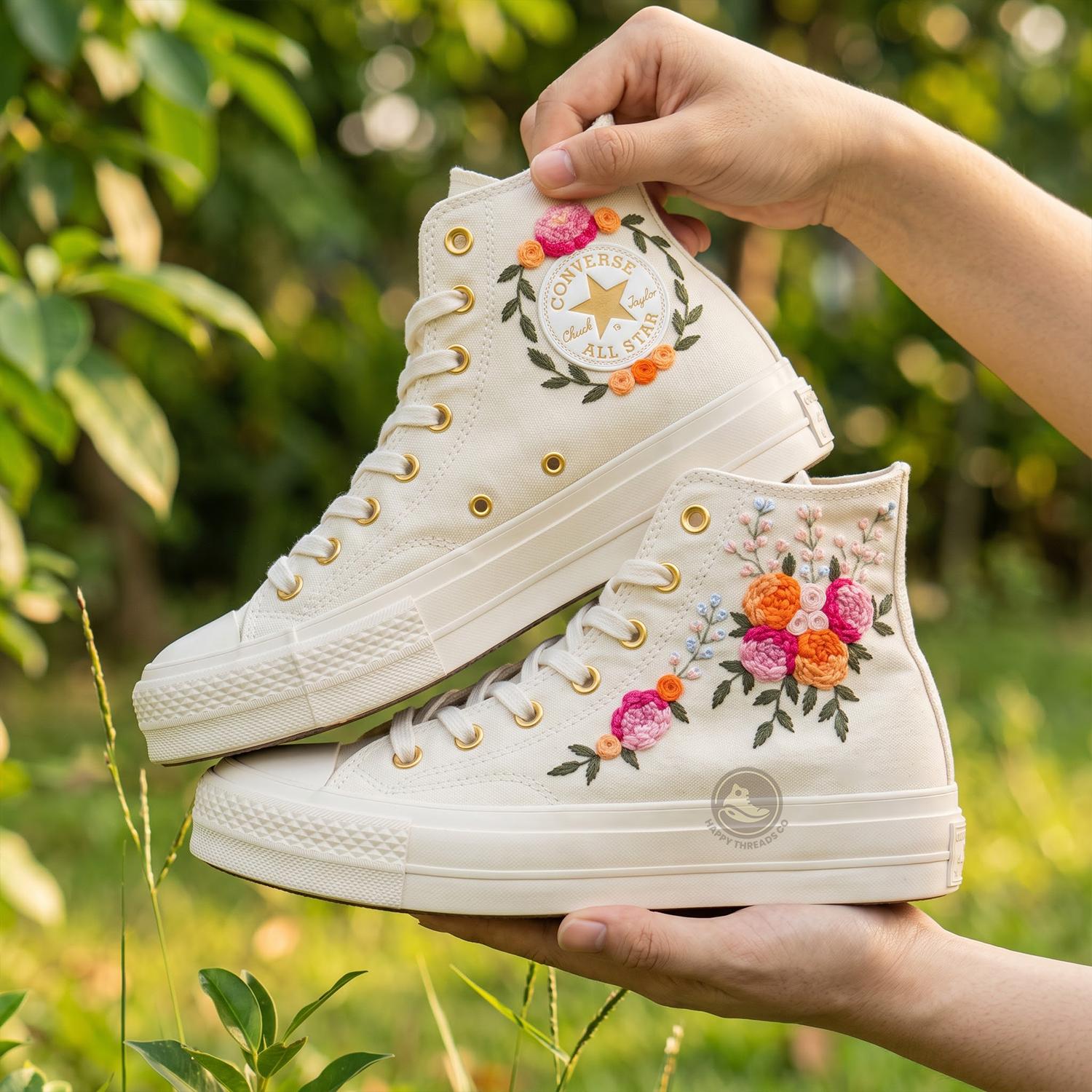 Wedding Rose Converse, Hand Embroidered Bridal Floral Sneakers