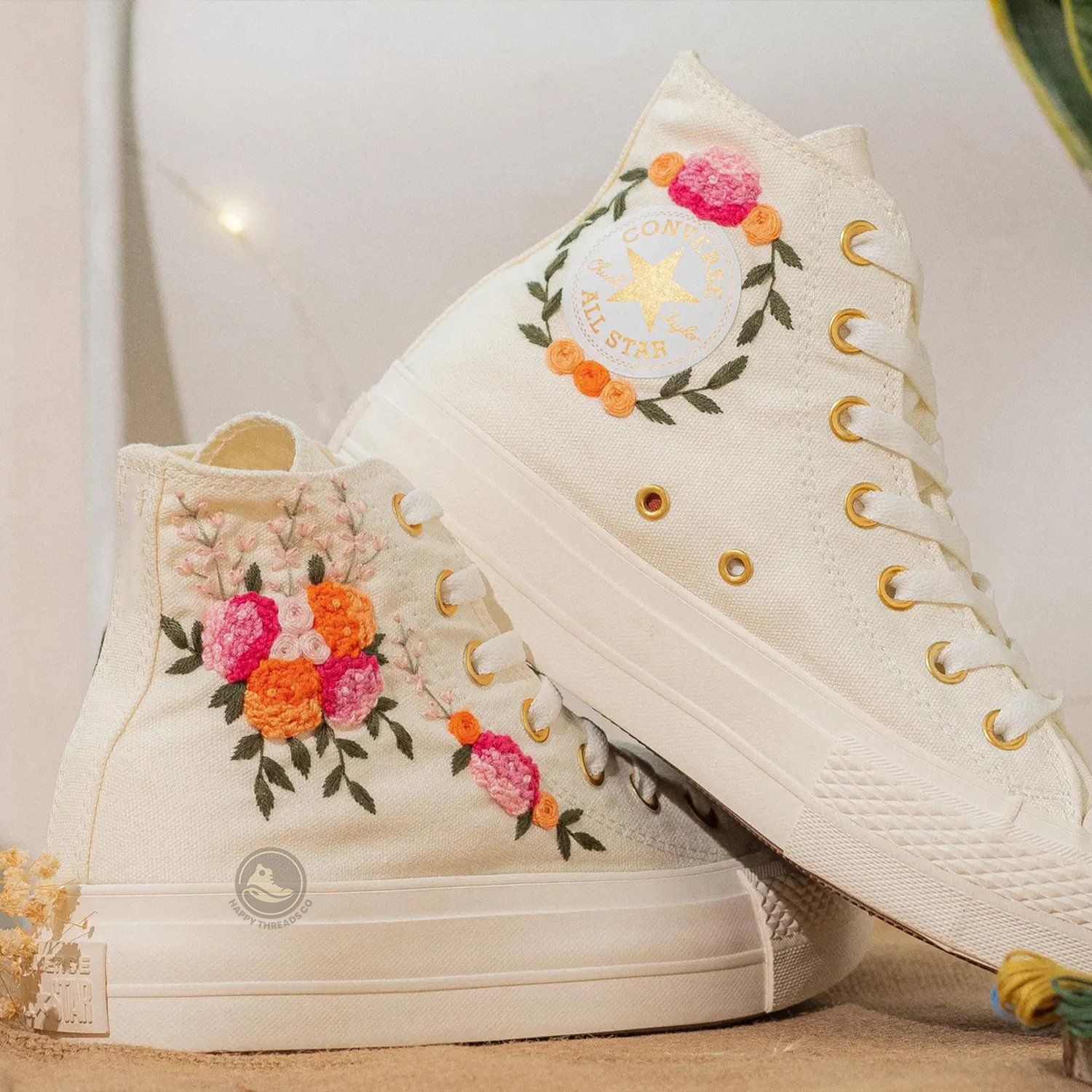 Wedding Rose Converse, Hand Embroidered Bridal Floral Sneakers - Image 3