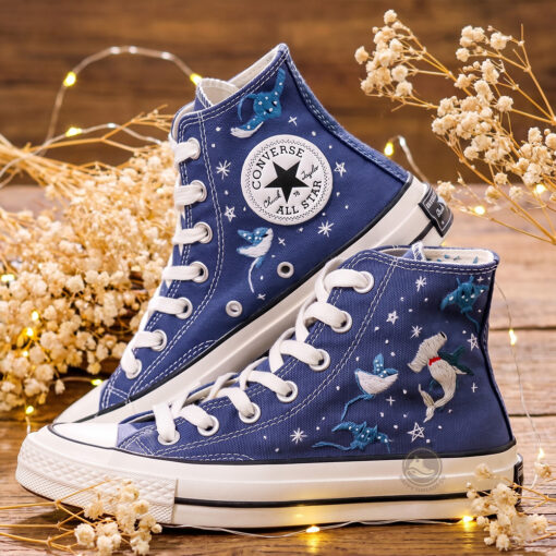 Hammerhead Shark & Stingray Converse, Hand Embroidered Ocean High Tops