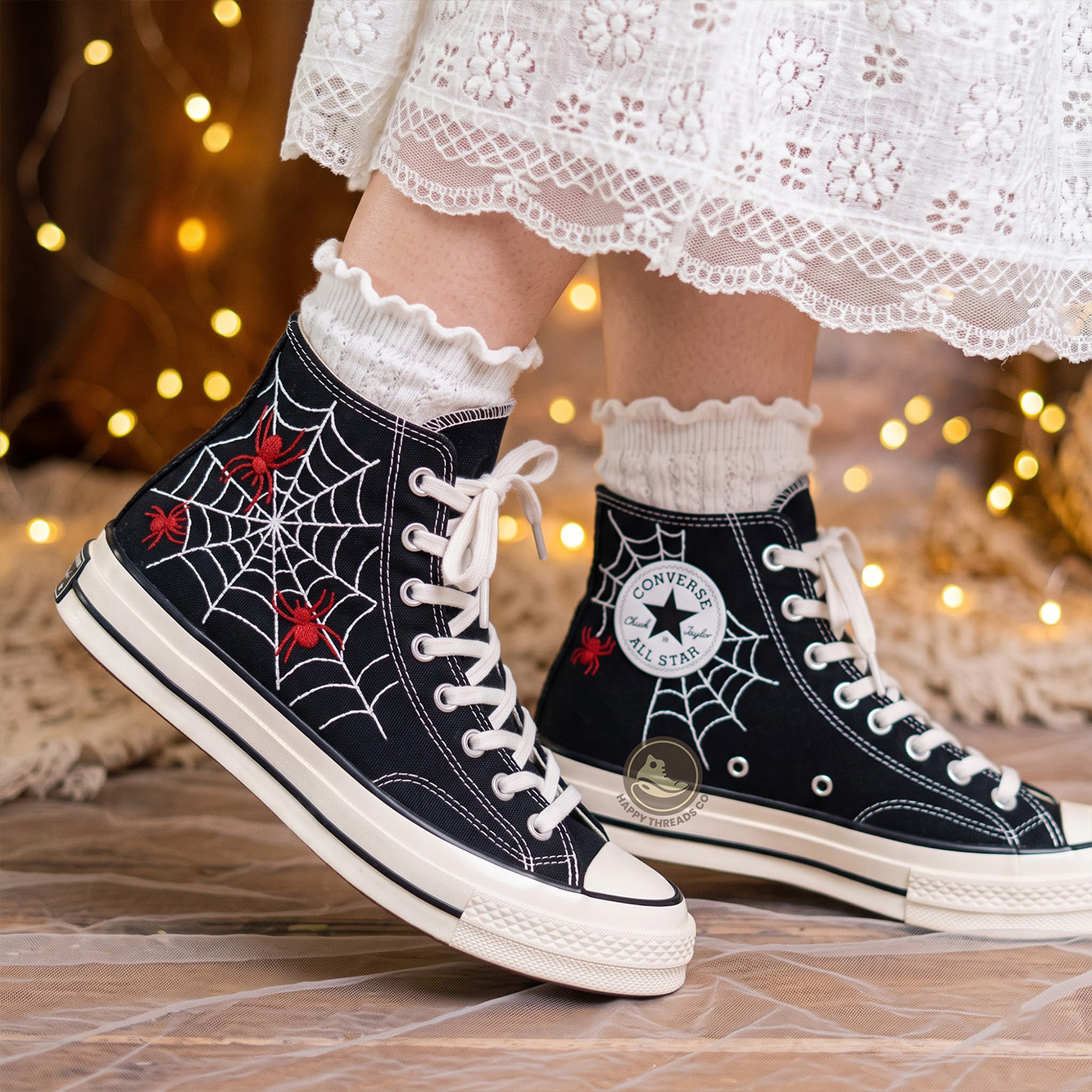 Spider Web Embroidered Converse, Halloween Spiderman Hand Embroidered High Tops Sneakers - Image 2
