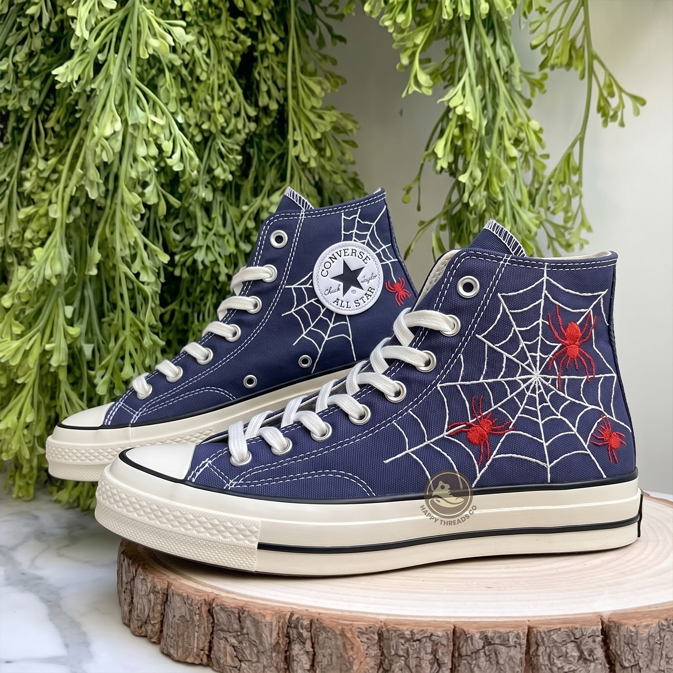Spider Web Embroidered Converse, Halloween Spiderman Hand Embroidered High Tops Sneakers - Image 3