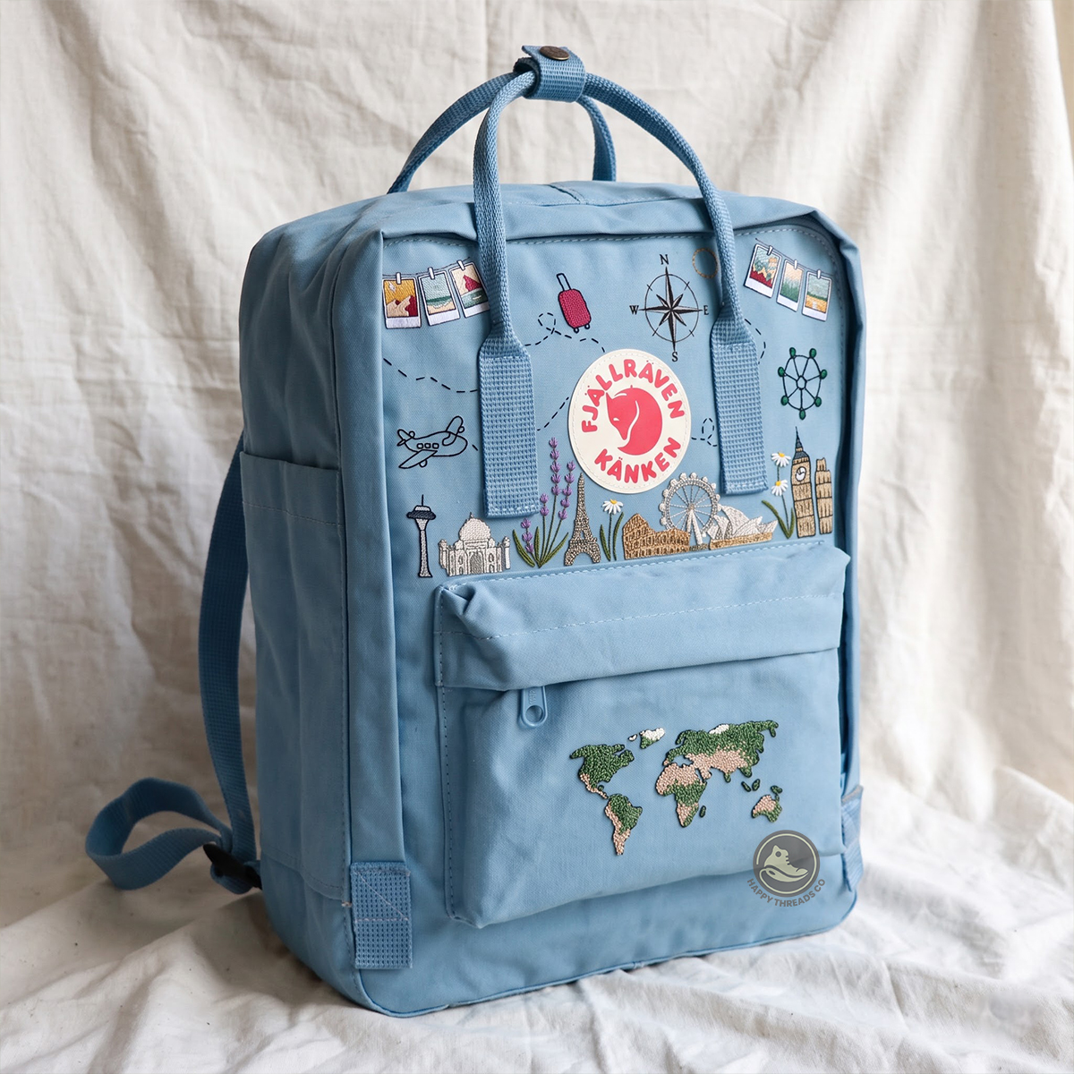 Wanderlust Kanken Backpack, Embroidered World Travel Rucksack - Image 3