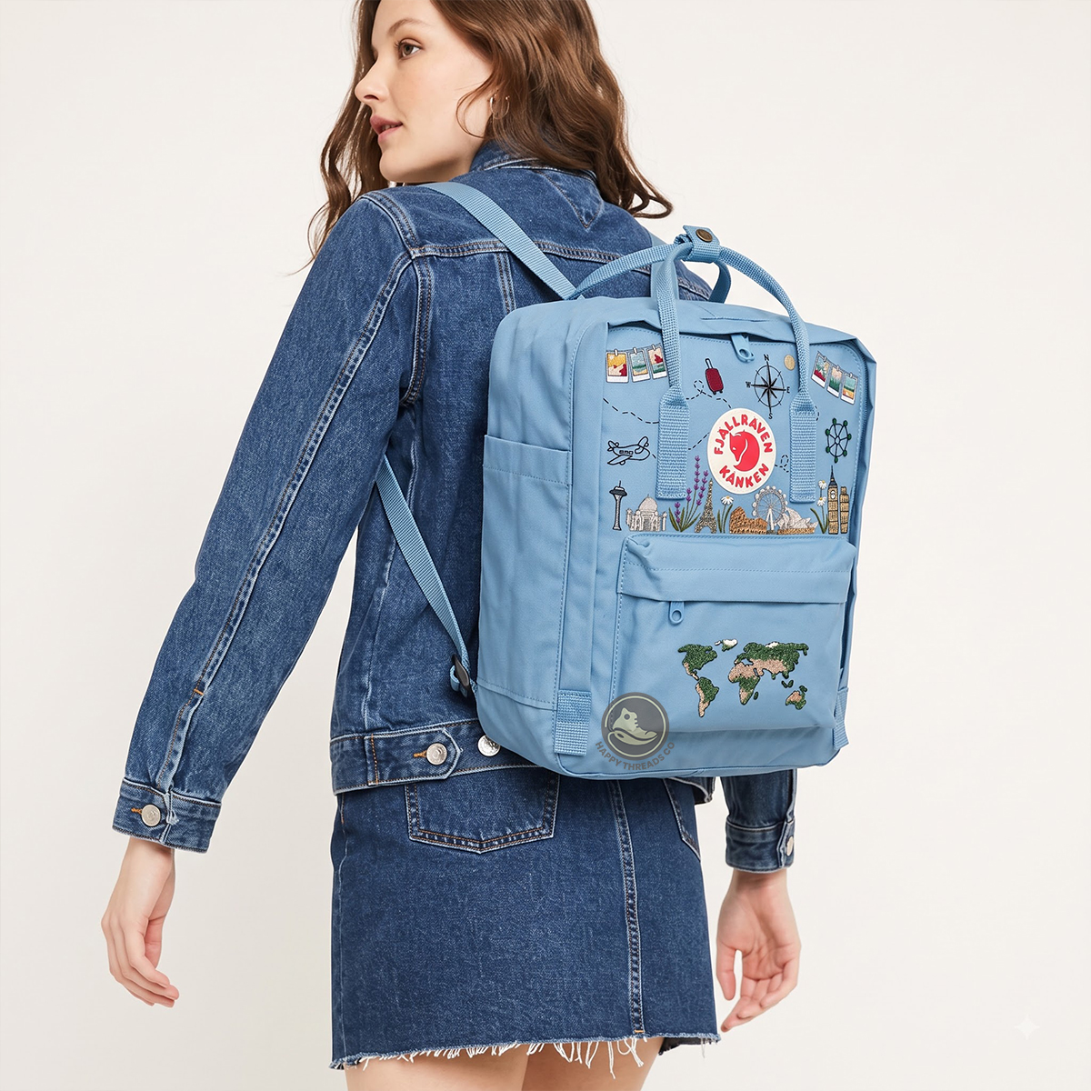 Wanderlust Kanken Backpack, Embroidered World Travel Rucksack - Image 2