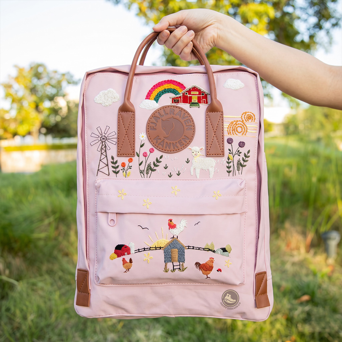 Farm Life Kanken Backpack, Embroidered Windmill & Farm Animal Rucksack