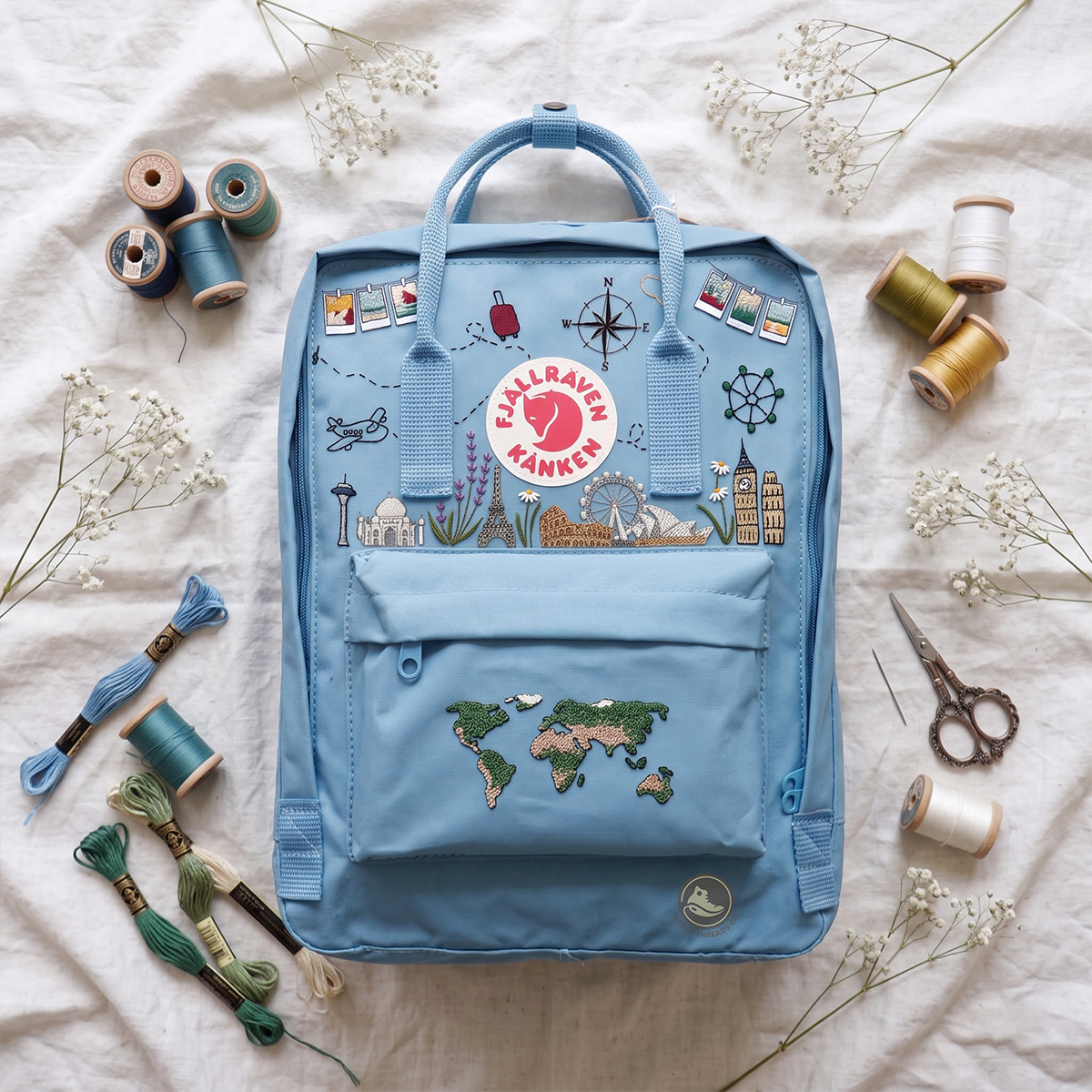 Wanderlust Kanken Backpack, Embroidered World Travel Rucksack - Image 4