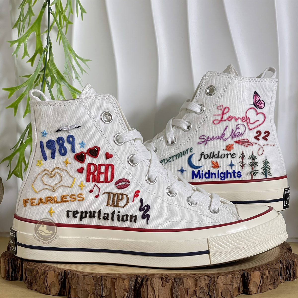 Taylor Swift Album Converse, Hand Embroidered Swiftie Music High Tops