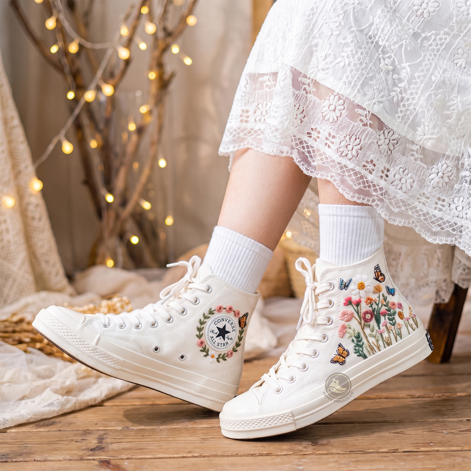 Wildflower Butterfly Converse Chuck Taylor 1970s, Hand Embroidered Floral High Tops - Image 3