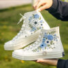 Blue Hydrangea Garden Converse, Hand Embroidered Something Blue Wedding High Tops