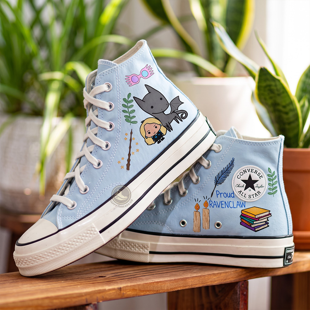 Luna Lovegood Ravenclaw Converse, Hand Embroidered Wizarding World High Tops