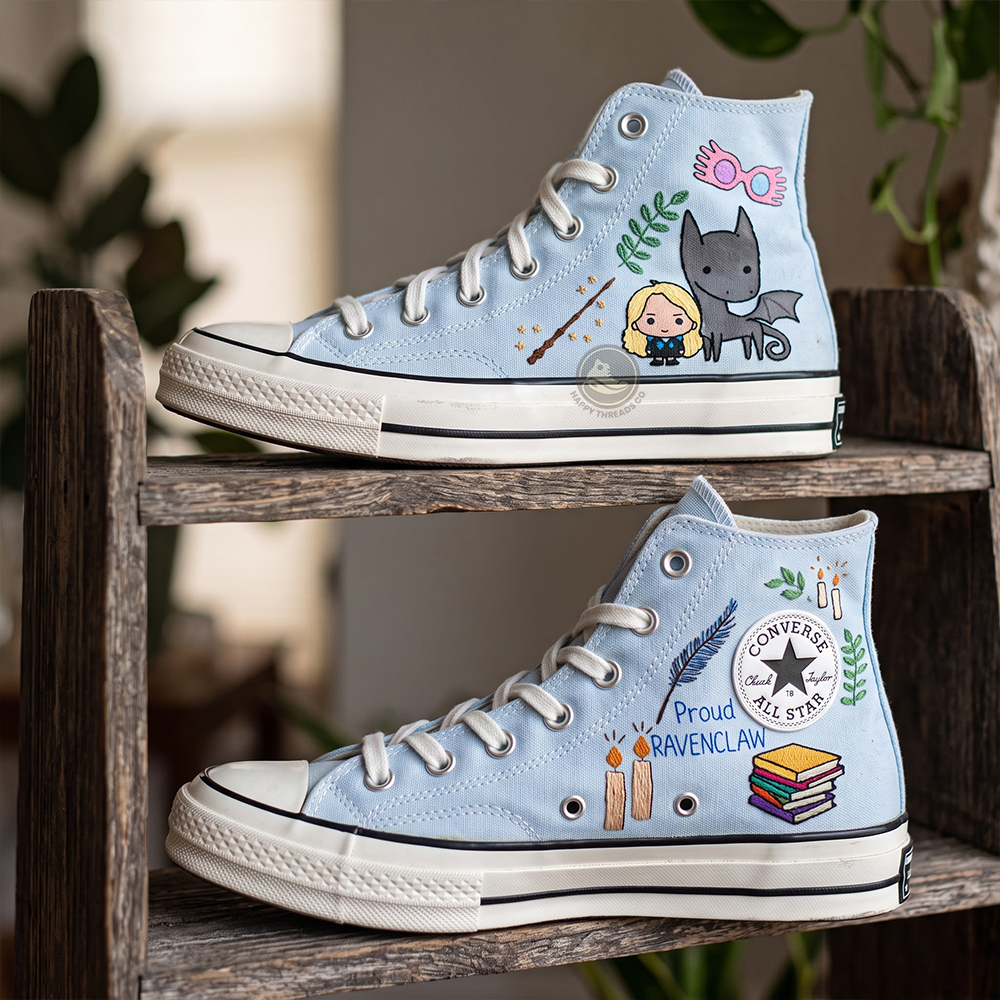 Luna Lovegood Ravenclaw Converse, Hand Embroidered Wizarding World High Tops - Image 2