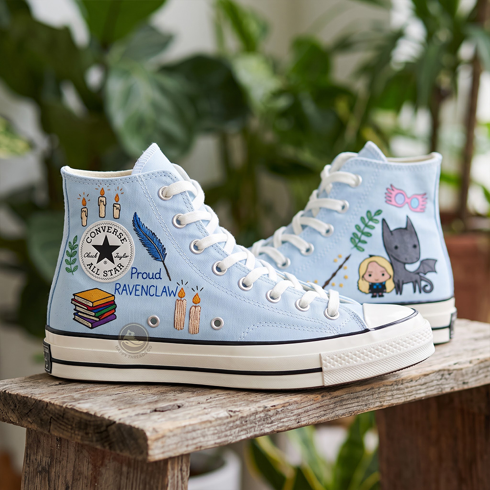 Luna Lovegood Ravenclaw Converse, Hand Embroidered Wizarding World High Tops - Image 4