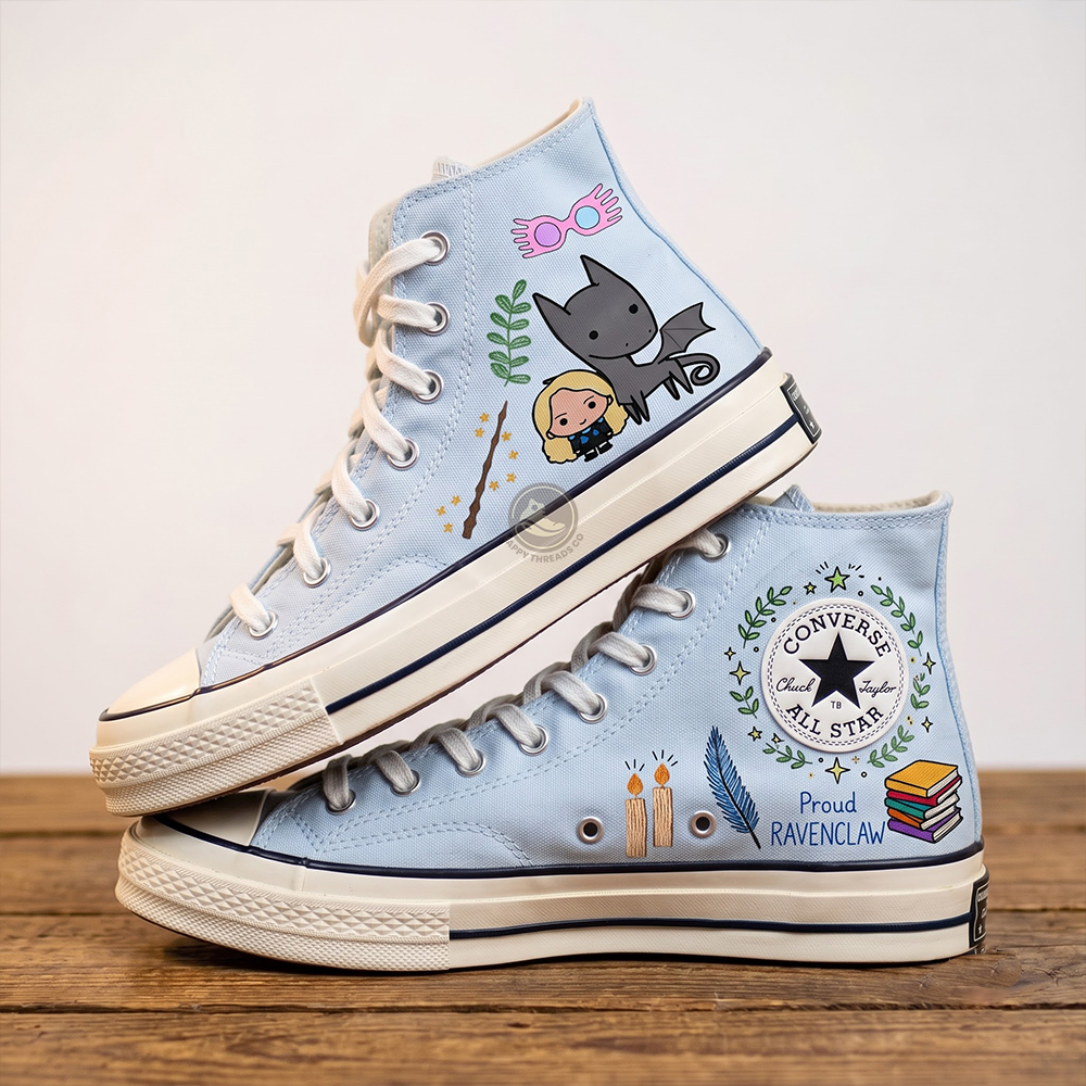 Luna Lovegood Converse, Hand Embroidered Ravenclaw Wizarding High Tops