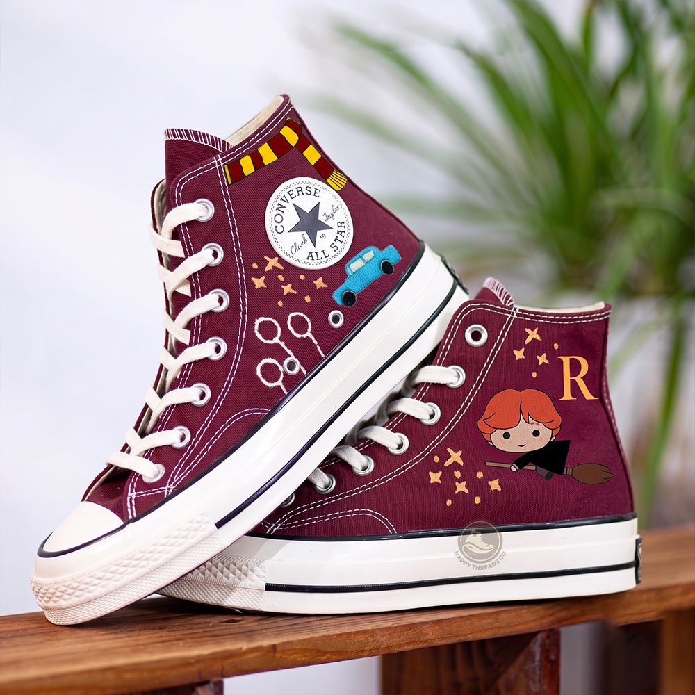 Ron Weasley Converse, Hand Embroidered Gryffindor Wizard High Tops