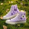 Lavender Butterfly Converse, Hand Embroidered Moonlight Converse High Tops