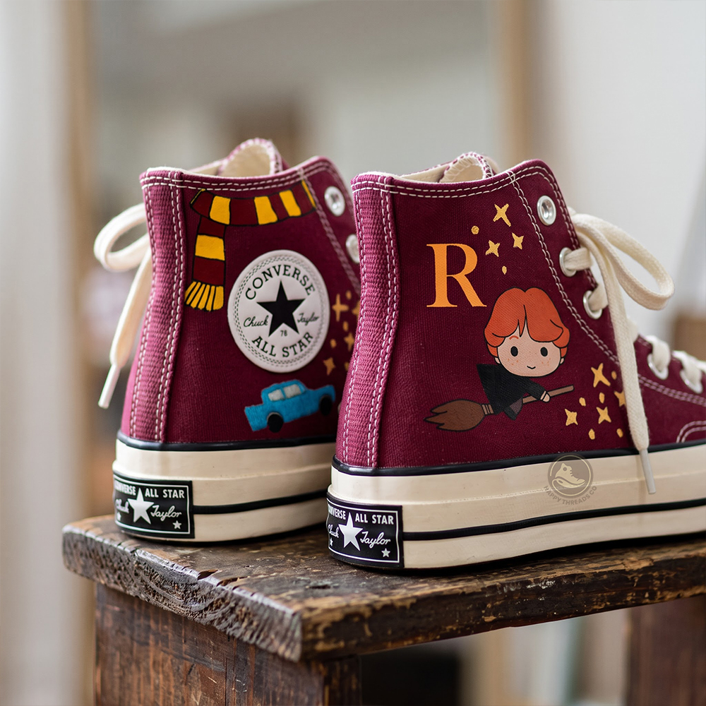 Ron Weasley Converse, Hand Embroidered Gryffindor Wizard High Tops - Image 2