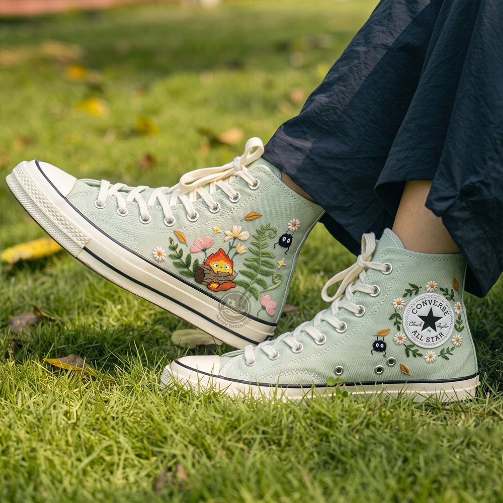 Calcifer Studio Ghibli Converse, Hand Embroidered Fire Spirit High Tops - Image 2