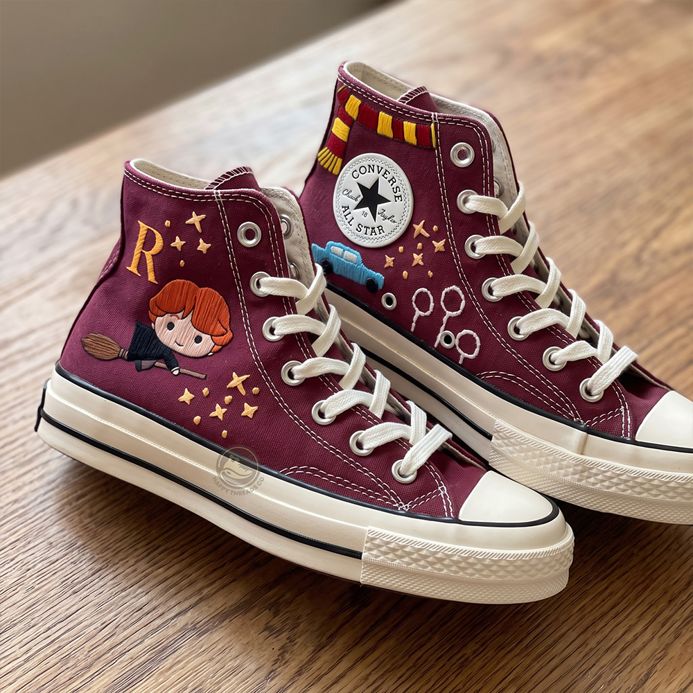 Ron Weasley Converse, Hand Embroidered Gryffindor Wizard High Tops - Image 3
