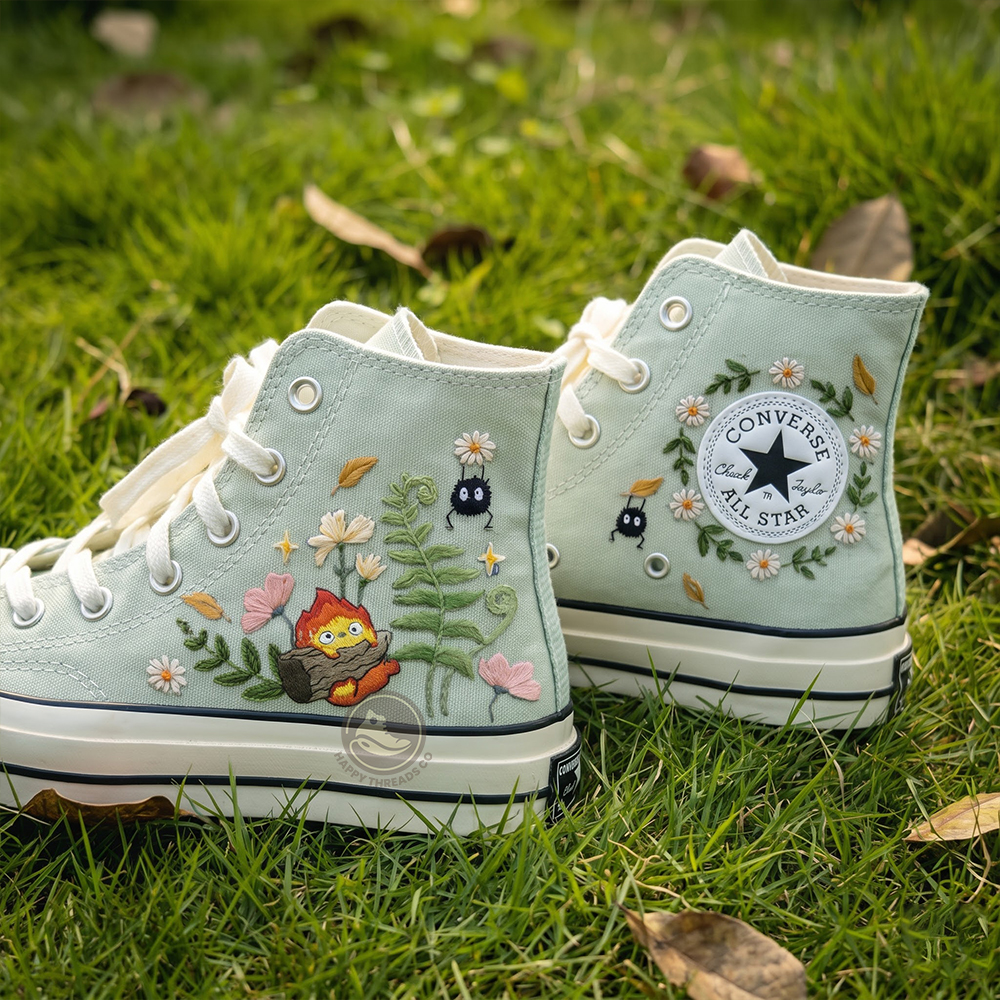 Calcifer Studio Ghibli Converse, Hand Embroidered Fire Spirit High Tops - Image 4