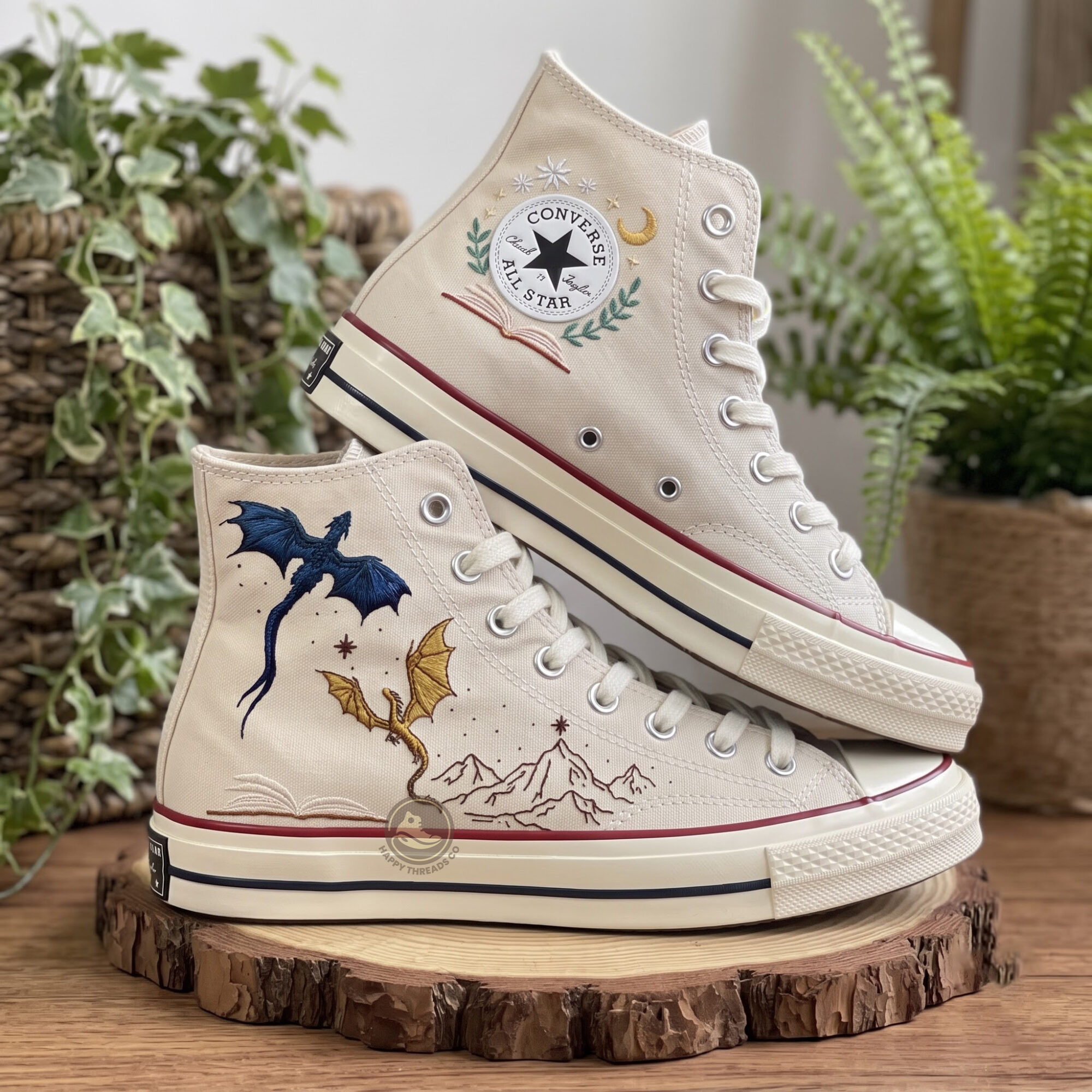 Dragon Converse, Fantasy Book Lover Embroidered High Tops
