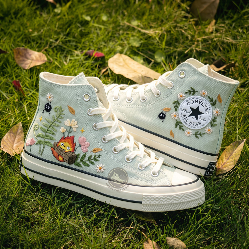 Calcifer Studio Ghibli Converse, Hand Embroidered Fire Spirit High Tops - Image 3