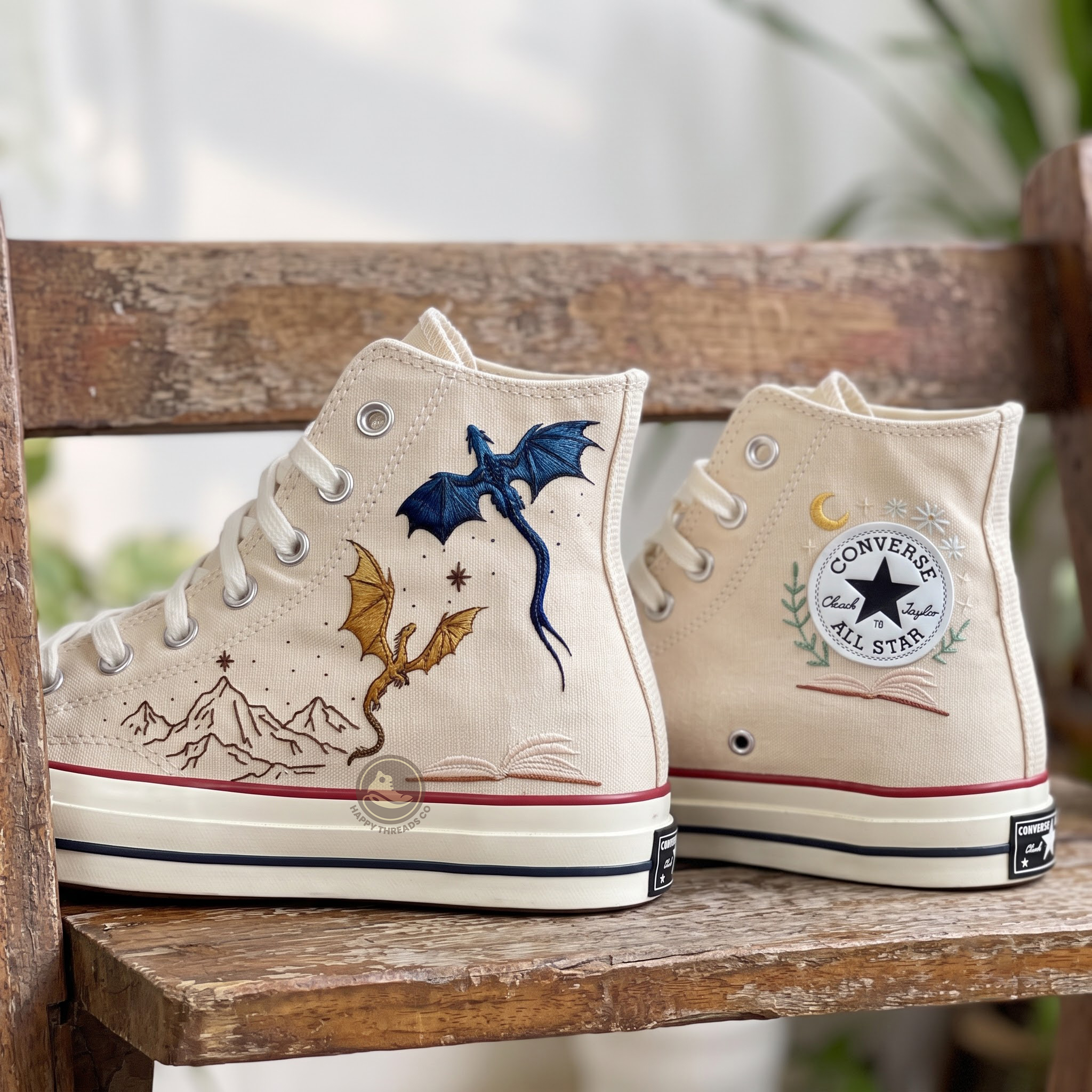 Dragon Converse, Fantasy Book Lover Embroidered High Tops - Image 2