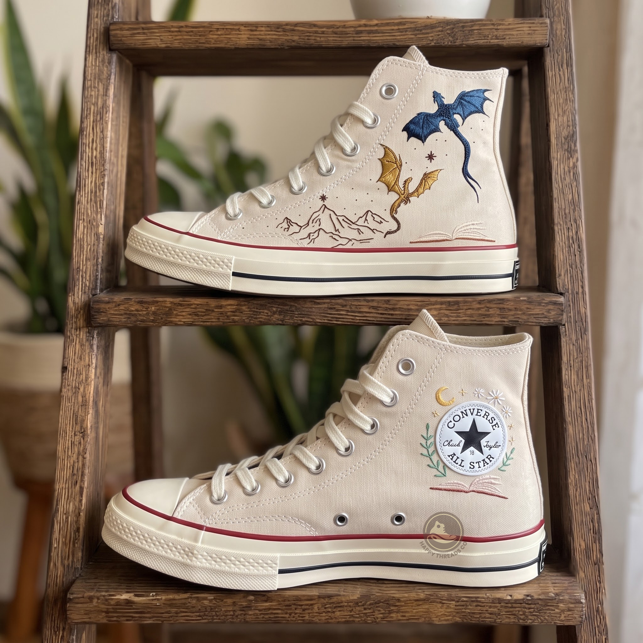 Dragon Converse, Fantasy Book Lover Embroidered High Tops - Image 3