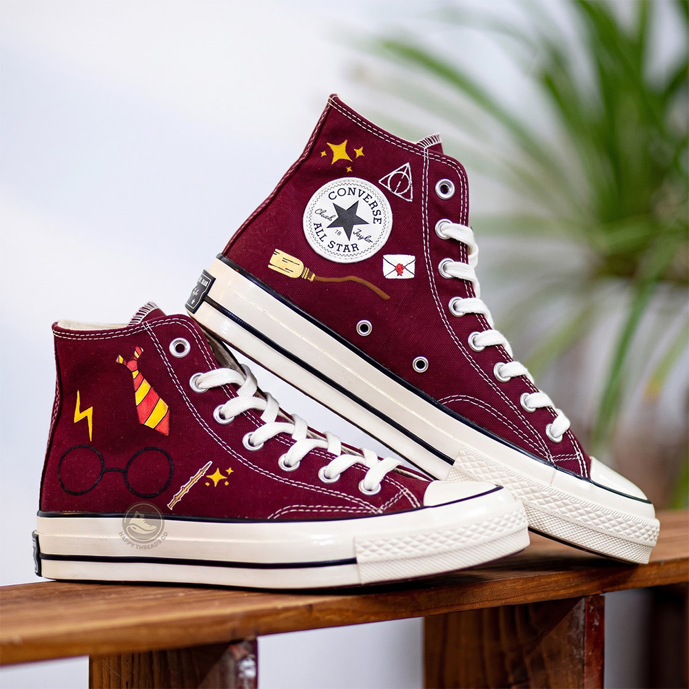 Gryffindor Converse, Hand Embroidered Wizarding Magic High Tops
