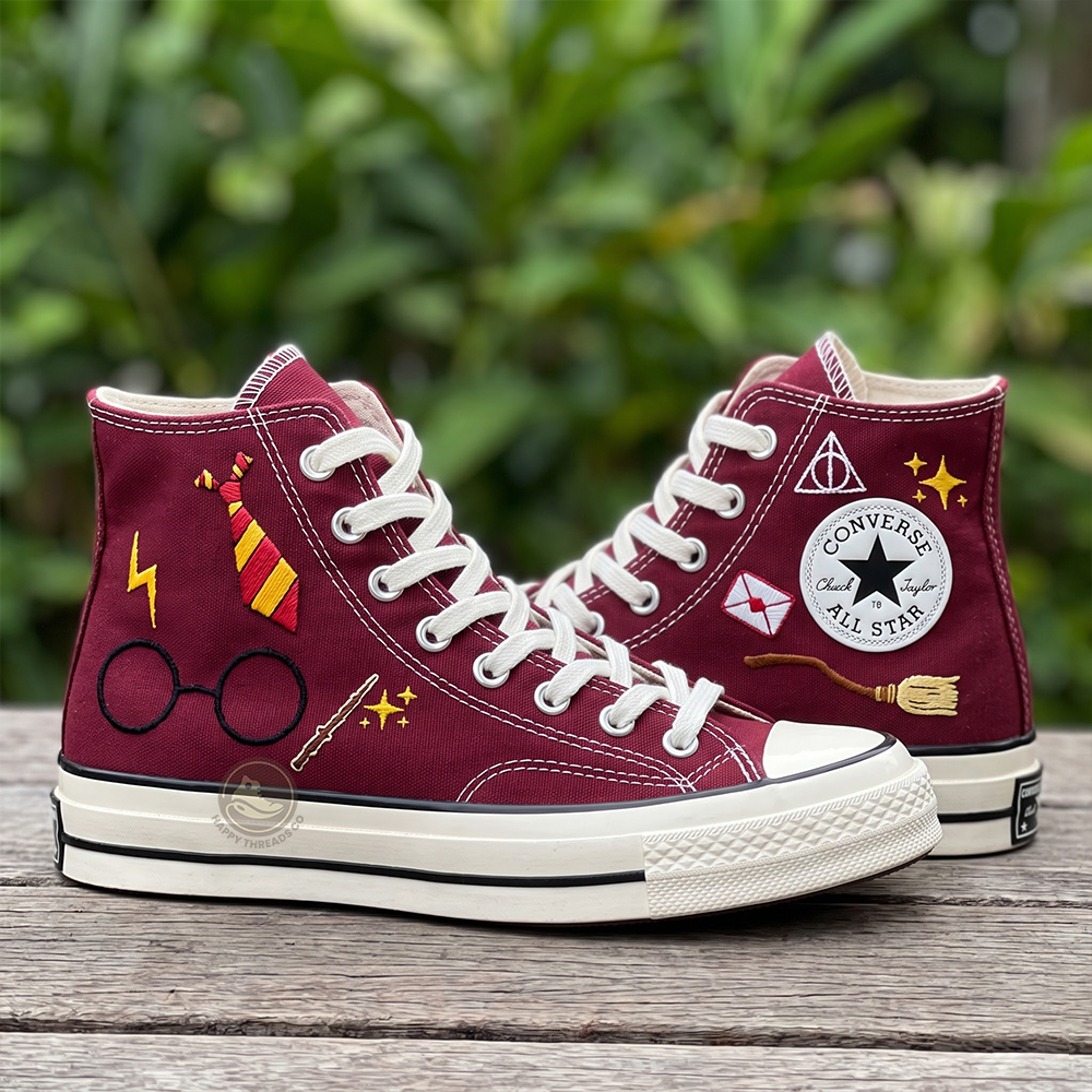 Gryffindor Converse, Hand Embroidered Wizarding Magic High Tops - Image 2
