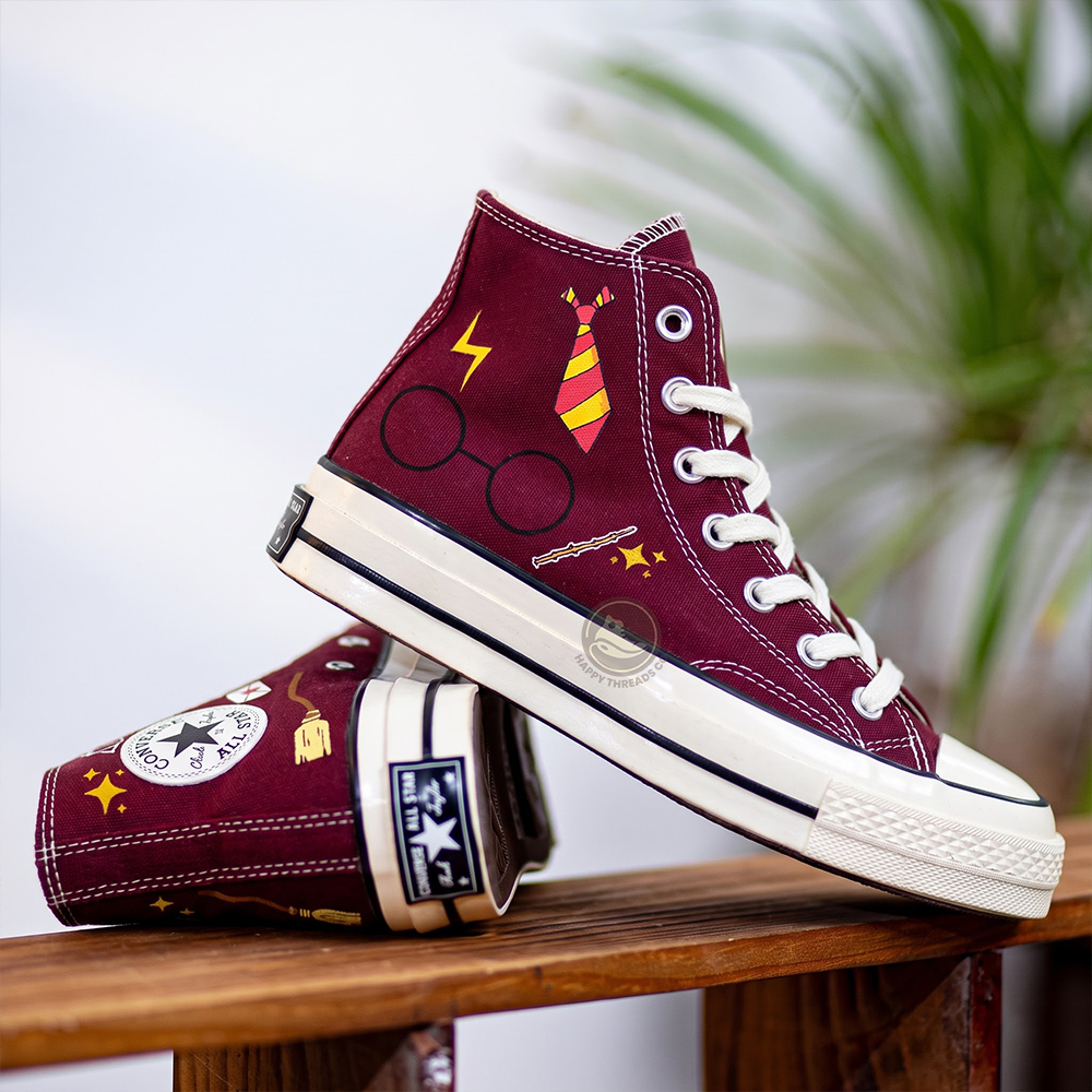 Gryffindor Converse, Hand Embroidered Wizarding Magic High Tops - Image 4
