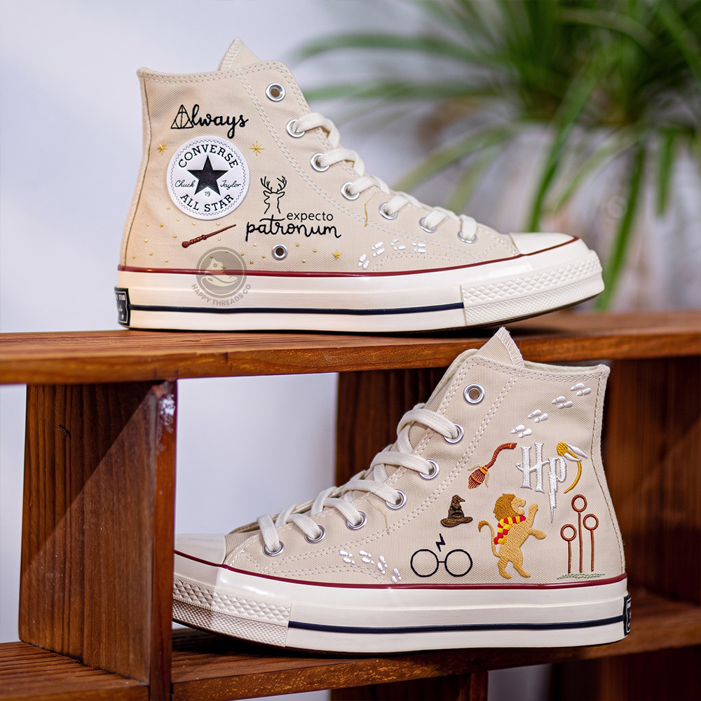 Harry Potter Converse, Hand Embroidered Wizarding Magic High Tops
