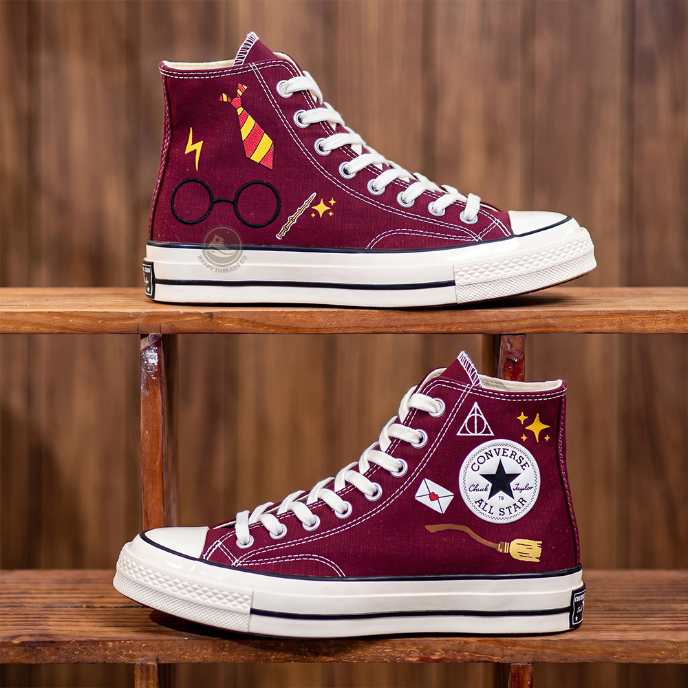 Gryffindor Converse, Hand Embroidered Wizarding Magic High Tops - Image 3