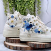 Blue Hydrangea Wedding Converse, Hand Embroidered Something Blue Bridal High Tops