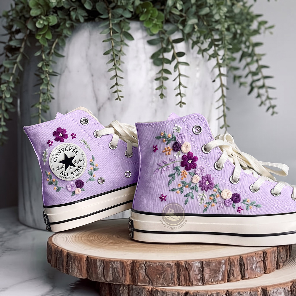 Forever in Lilac Converse, Romantic Wedding Floral High Tops