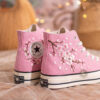 Pink Cherry Blossom Converse, Hand Embroidered Floral Converse Chuck Taylor 1970s