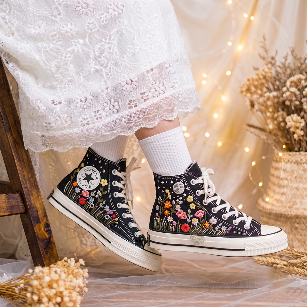 Midnight Meadow Converse, Moonlit Wildflower Embroidered High Tops - Image 2