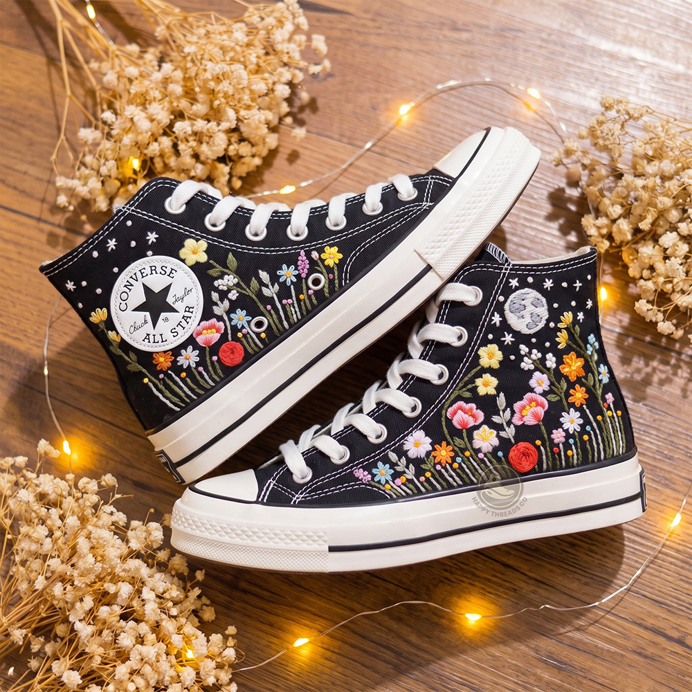 Midnight Meadow Converse, Moonlit Wildflower Embroidered High Tops - Image 3