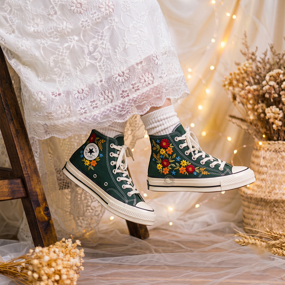 Wildflower Converse, Hand Embroidered Floral Garden High Tops - Image 3