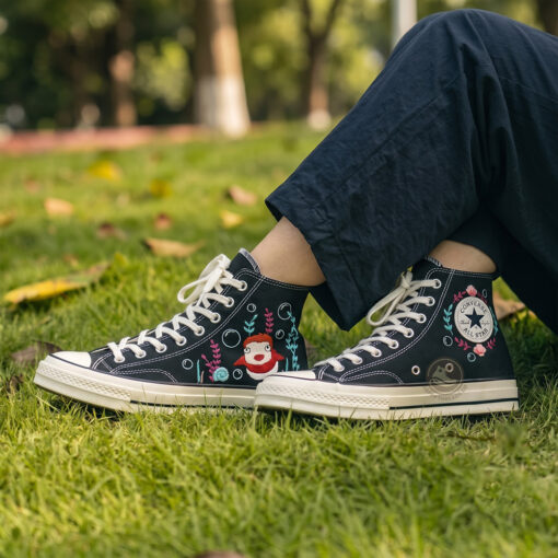 Ponyo Studio Ghibli Converse, Hand Embroidered Ocean Anime Converse High Tops