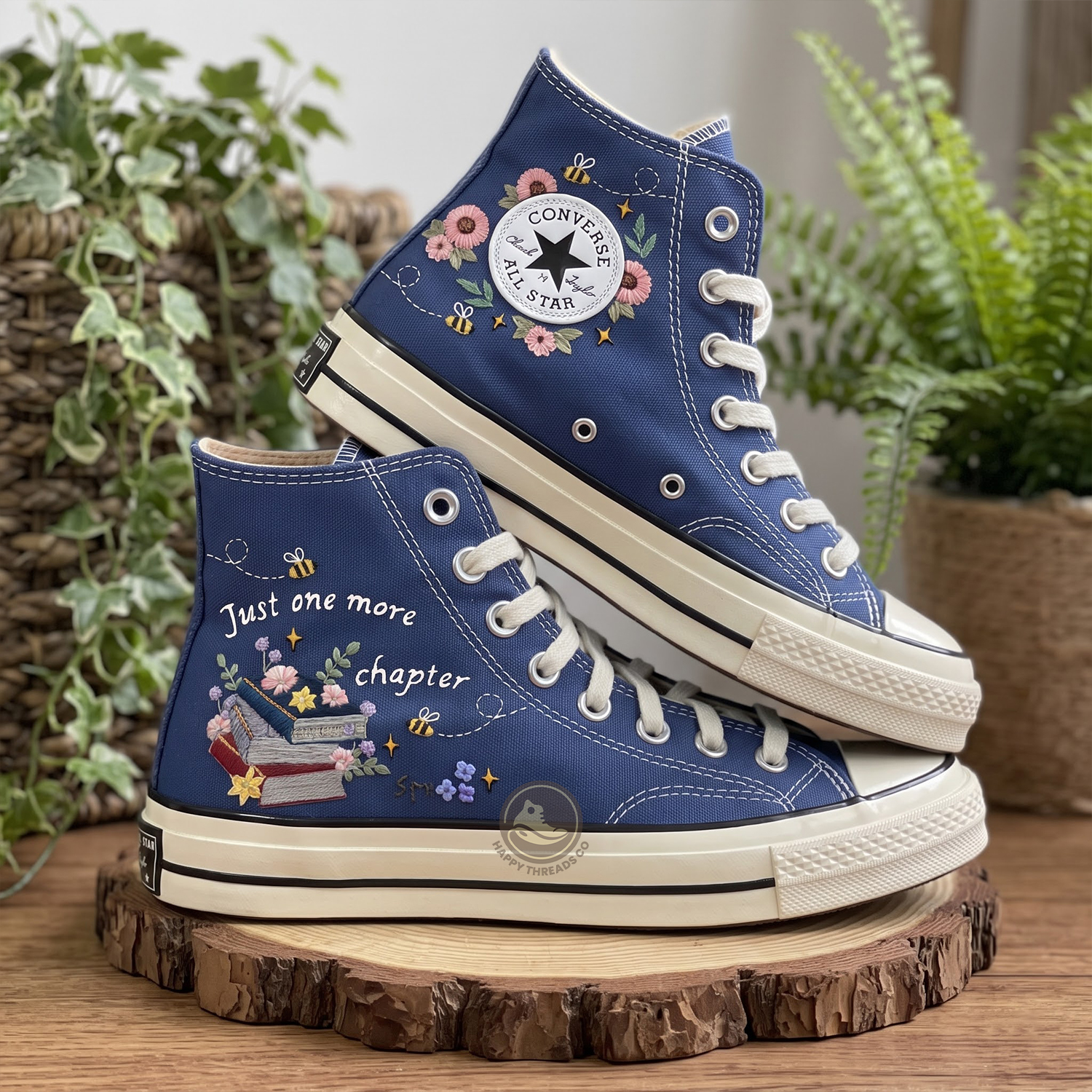 Just One More Chapter Converse, Embroidered Book Lover High Tops