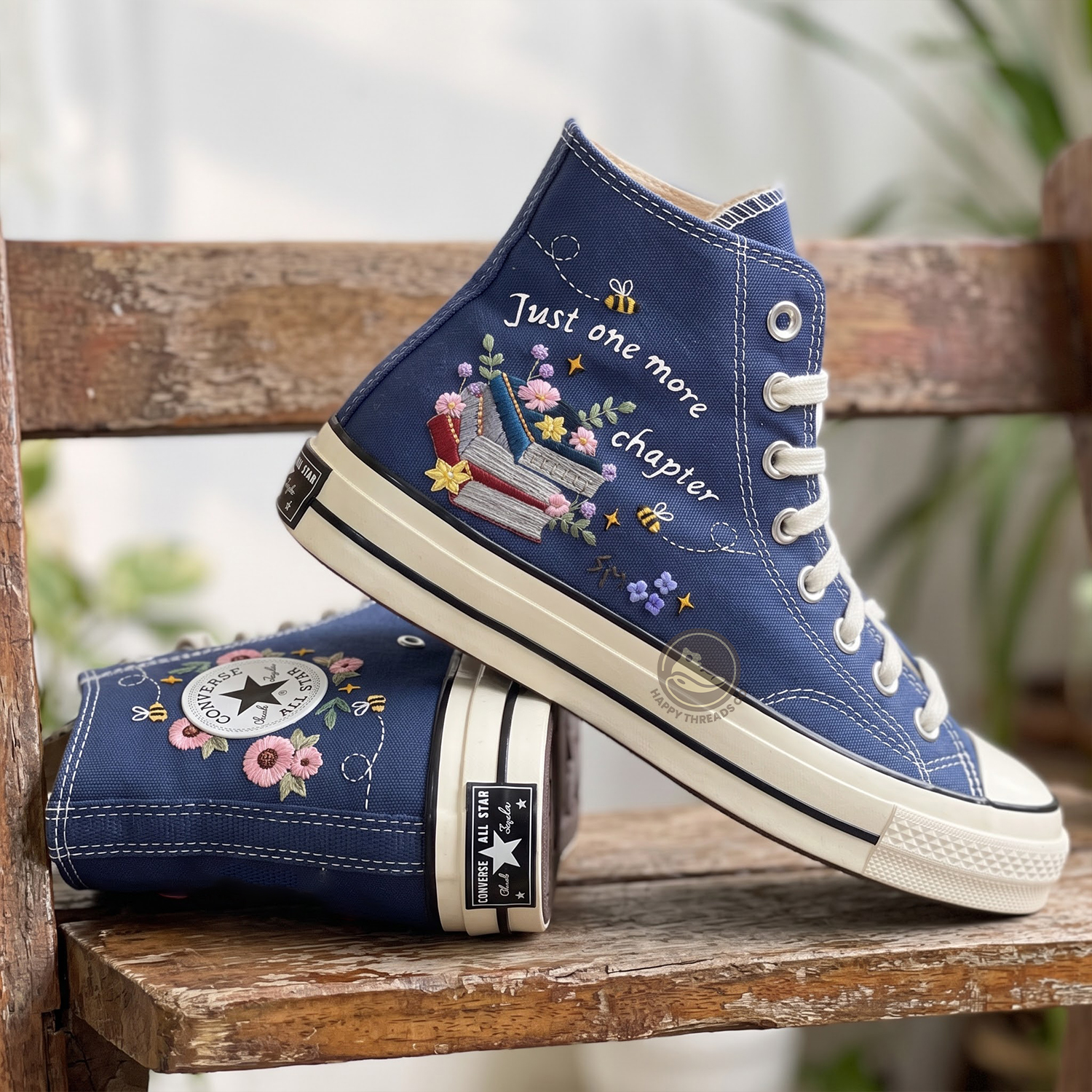 Just One More Chapter Converse, Embroidered Book Lover High Tops - Image 2