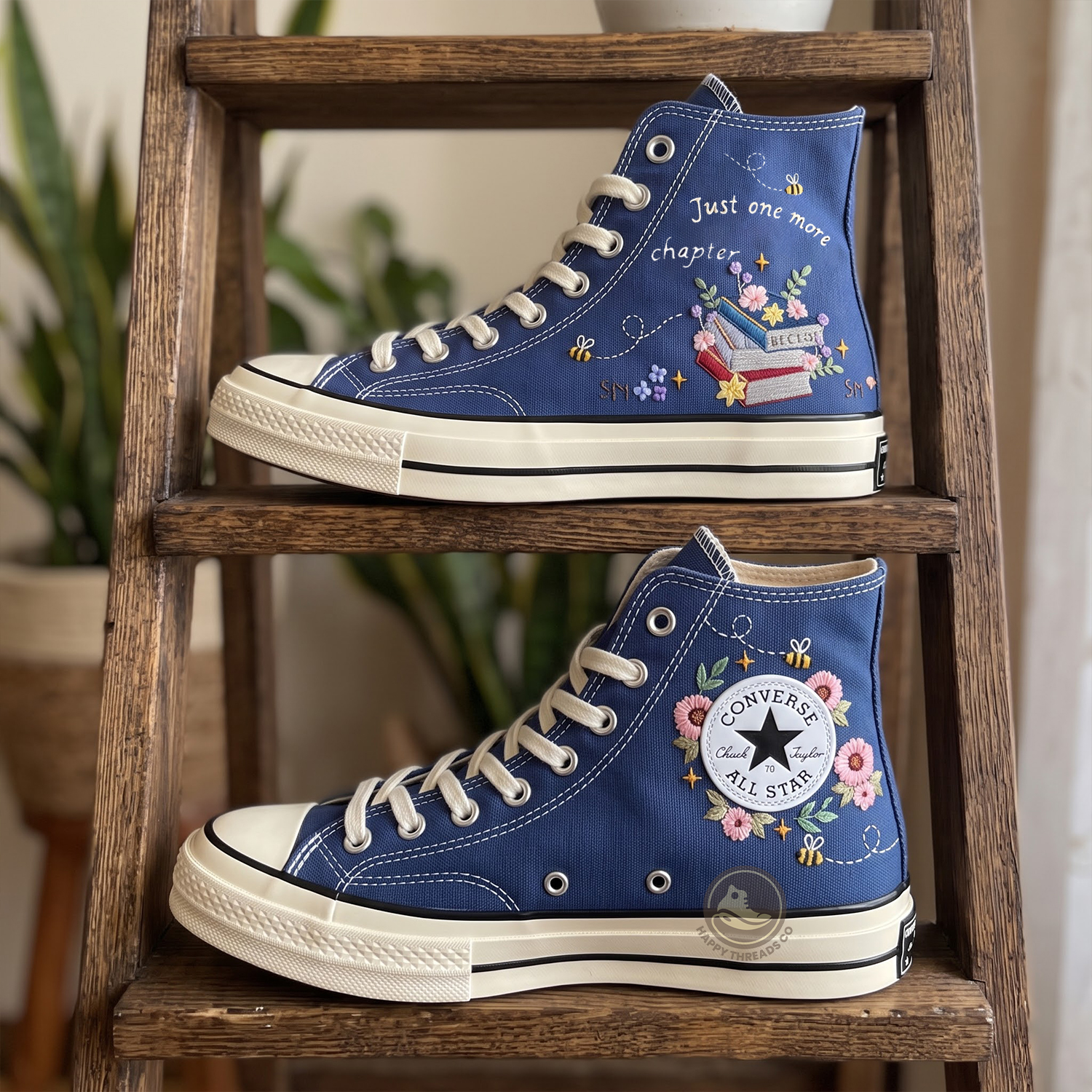 Just One More Chapter Converse, Embroidered Book Lover High Tops - Image 3