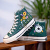 Sunflower Converse, Hand Embroidered Wildflower Garden High Tops