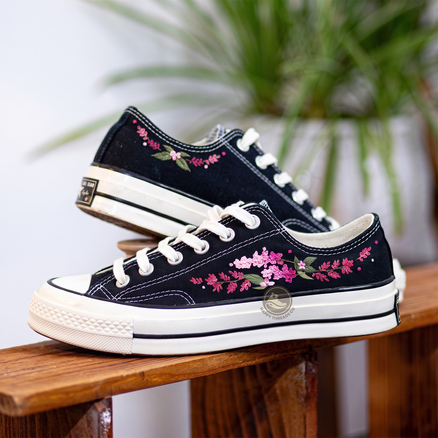 Cherry Blossom Converse, Pink Sakura Embroidered Low Tops - Image 2