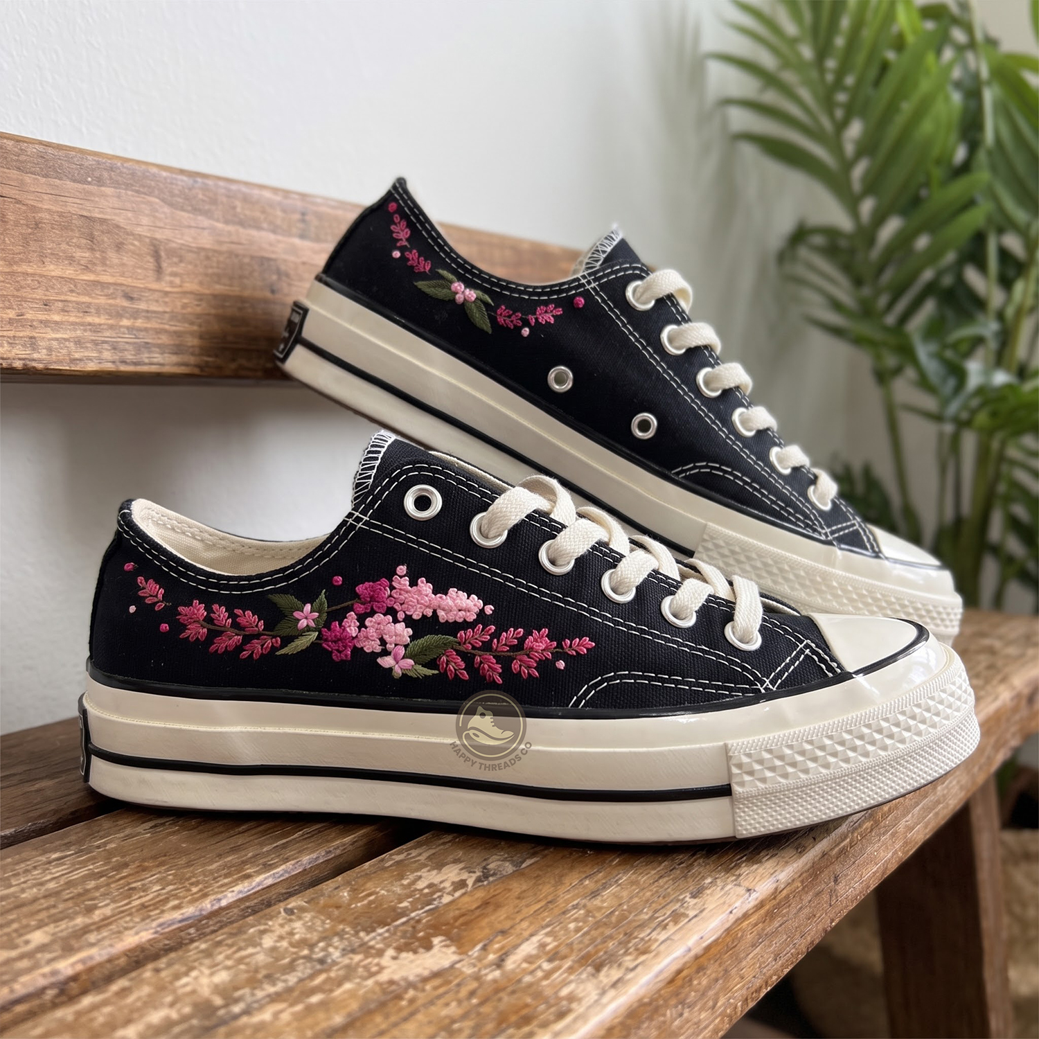 Cherry Blossom Converse, Pink Sakura Embroidered Low Tops