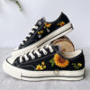 Sunflower Low Top Converse, Handmade Floral Embroidered Sneakers